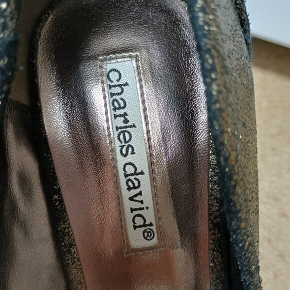 Charles David Pewter Suede Classic Pumps Sz 9M Heel Pointed Toe Glitter Stiletto - Picture 3 of 8